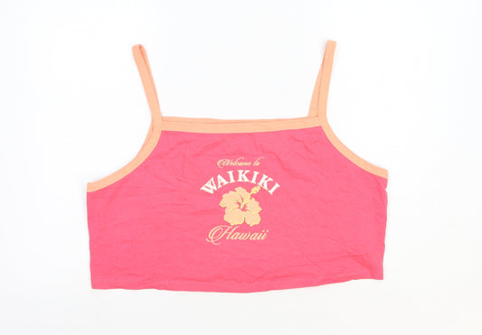 Primark Womens Pink Cotton Cropped Tank Size L Square Neck - Waikiki Hawaii