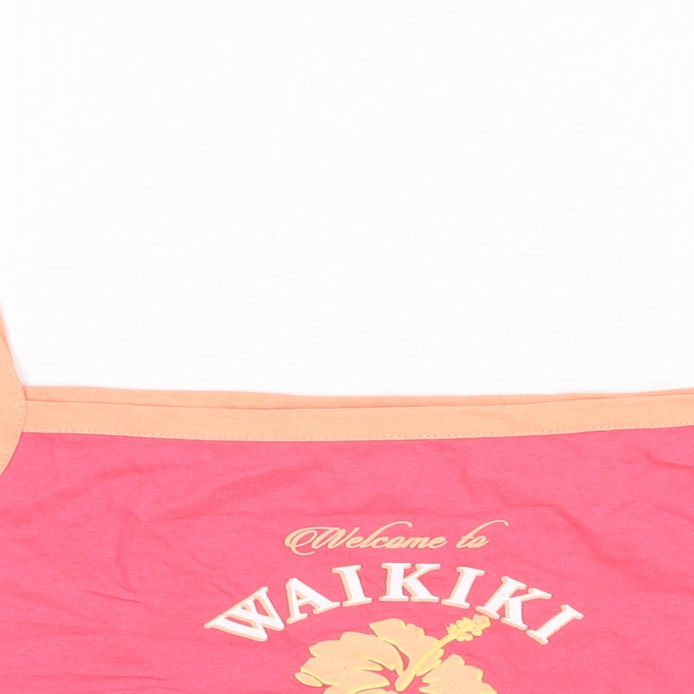 Primark Womens Pink Cotton Cropped Tank Size L Square Neck - Waikiki Hawaii