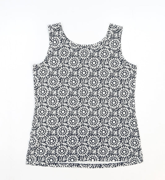 Lands' End Womens Blue Geometric Cotton Basic Tank Size XS Scoop Neck