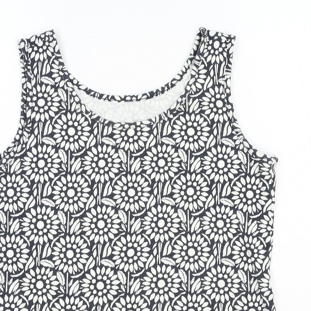 Lands' End Womens Blue Geometric Cotton Basic Tank Size XS Scoop Neck