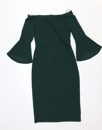 H&M Womens Green Cotton Pencil Dress Size XS Off the Shoulder Zip