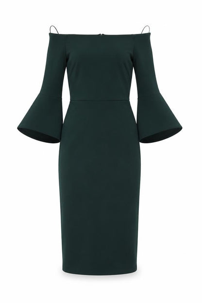 H&M Womens Green Cotton Pencil Dress Size XS Off the Shoulder Zip