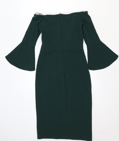 H&M Womens Green Cotton Pencil Dress Size XS Off the Shoulder Zip