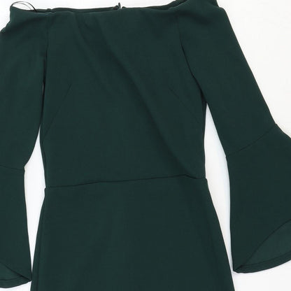 H&M Womens Green Cotton Pencil Dress Size XS Off the Shoulder Zip