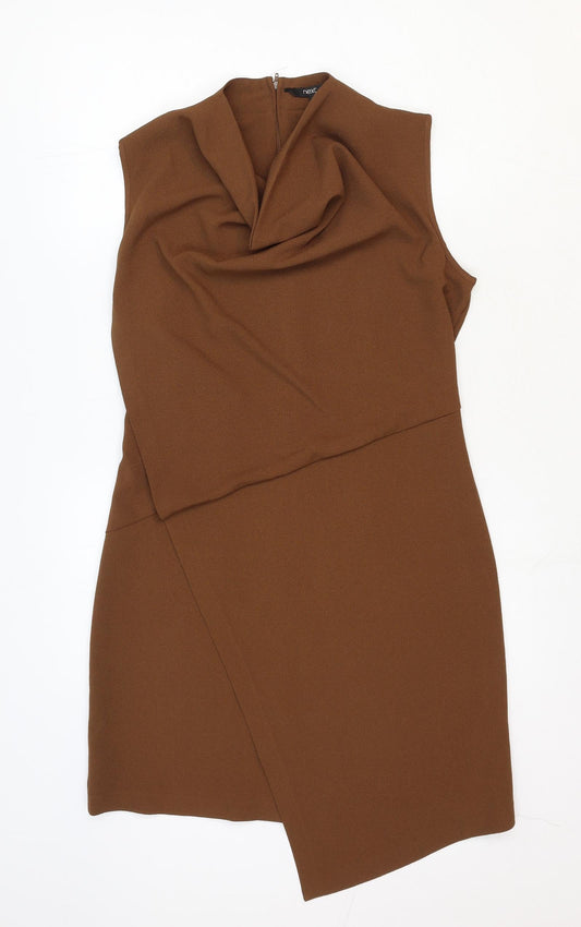 NEXT Womens Brown Polyester A-Line Size 10 Cowl Neck Zip
