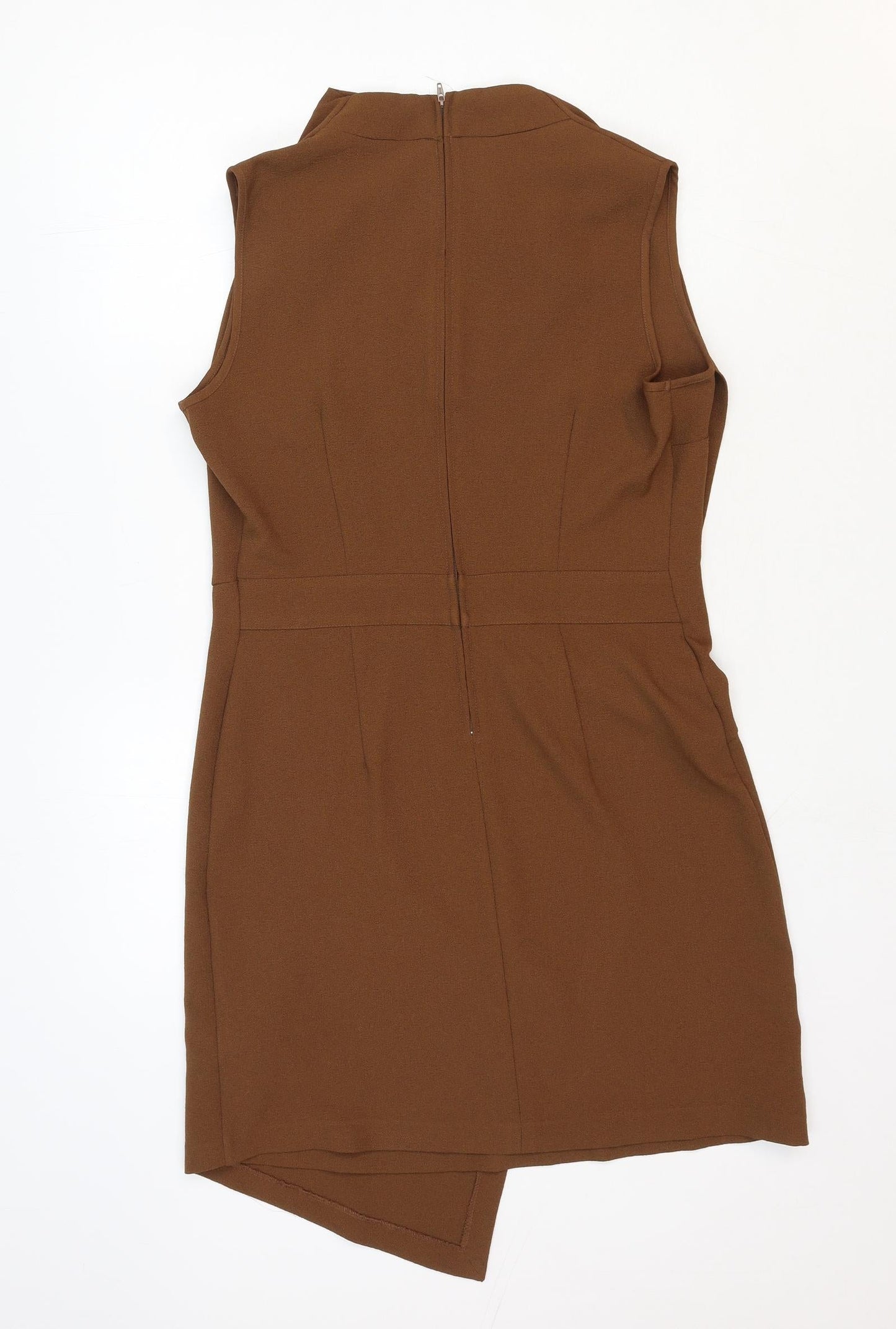 NEXT Womens Brown Polyester A-Line Size 10 Cowl Neck Zip