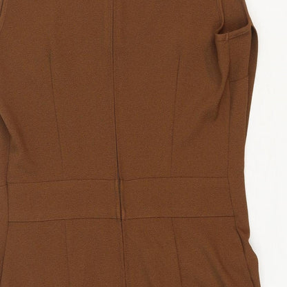 NEXT Womens Brown Polyester A-Line Size 10 Cowl Neck Zip