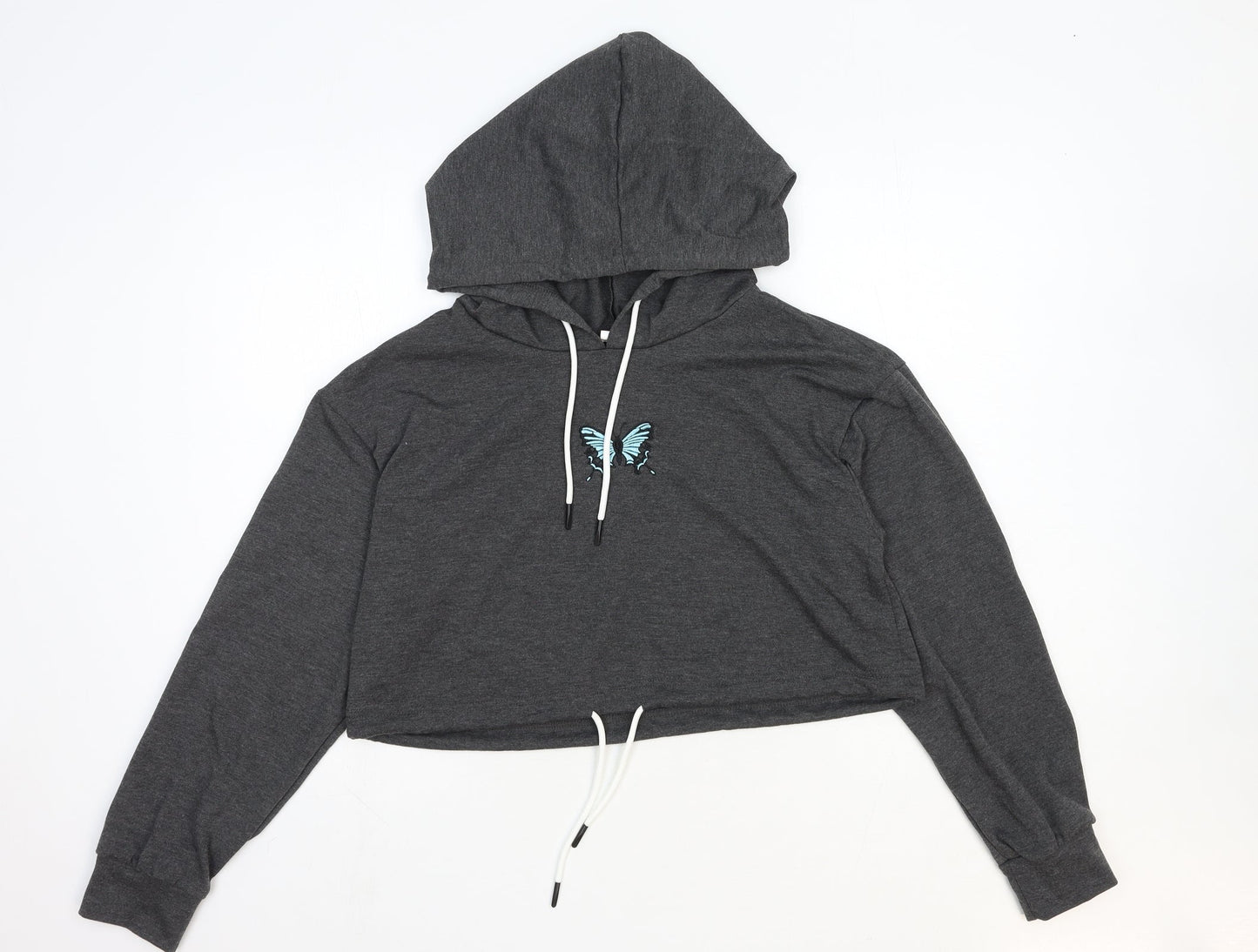 SheIn Womens Grey Cotton Pullover Hoodie Size M Pullover - Butterfly Detail