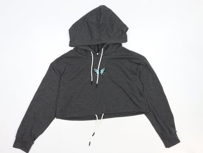 SheIn Womens Grey Cotton Pullover Hoodie Size M Pullover - Butterfly Detail