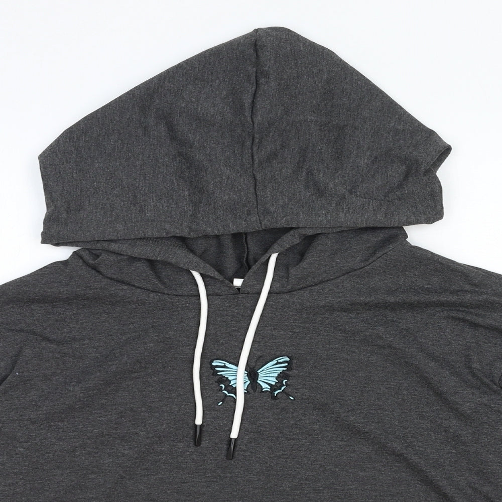 SheIn Womens Grey Cotton Pullover Hoodie Size M Pullover - Butterfly Detail