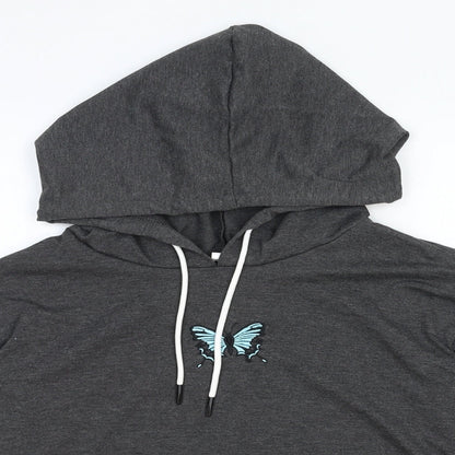 SheIn Womens Grey Cotton Pullover Hoodie Size M Pullover - Butterfly Detail
