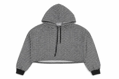 SheIn Womens Black Houndstooth Polyester Pullover Hoodie Size L Pullover - Cropped