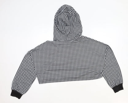 SheIn Womens Black Houndstooth Polyester Pullover Hoodie Size L Pullover - Cropped