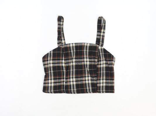 SheIn Womens Brown Plaid Cotton Cropped Tank Size M Square Neck