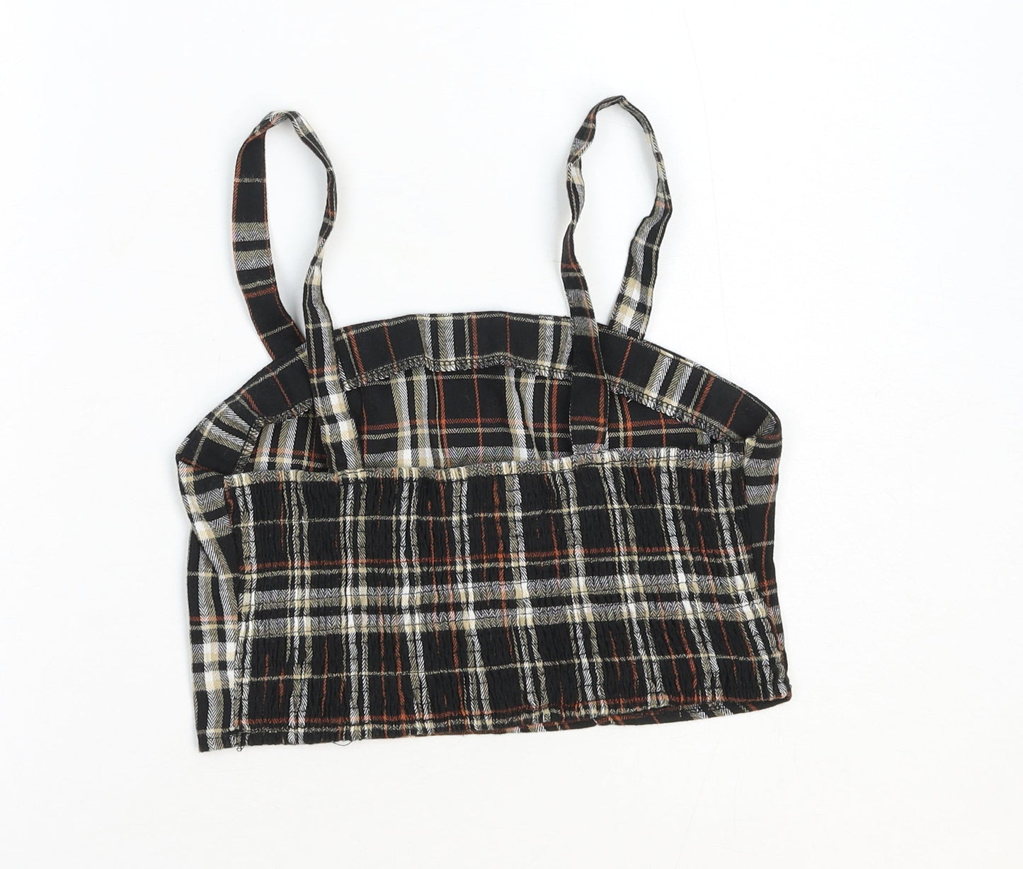 SheIn Womens Brown Plaid Cotton Cropped Tank Size M Square Neck