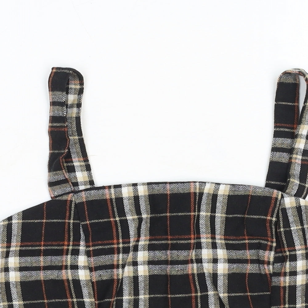 SheIn Womens Brown Plaid Cotton Cropped Tank Size M Square Neck