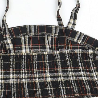 SheIn Womens Brown Plaid Cotton Cropped Tank Size M Square Neck