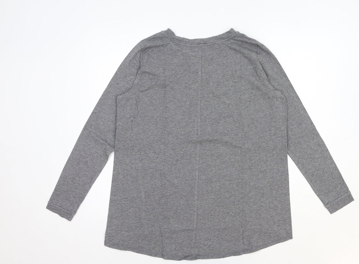 AnyBody Womens Grey Cotton Basic T-Shirt Size S Round Neck