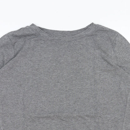 AnyBody Womens Grey Cotton Basic T-Shirt Size S Round Neck
