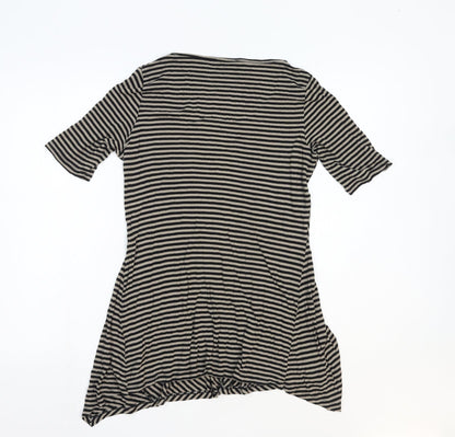 Marks and Spencer Womens Brown Striped Cotton Basic T-Shirt Size 12 Round Neck