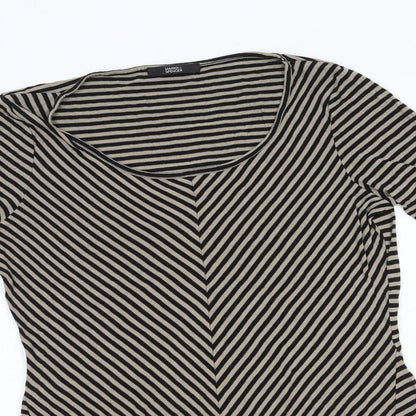 Marks and Spencer Womens Brown Striped Cotton Basic T-Shirt Size 12 Round Neck