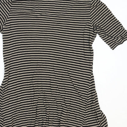 Marks and Spencer Womens Brown Striped Cotton Basic T-Shirt Size 12 Round Neck