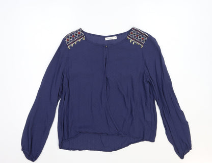 Kilibbi Womens Blue Cotton Basic Blouse Size S Round Neck