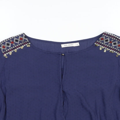 Kilibbi Womens Blue Cotton Basic Blouse Size S Round Neck