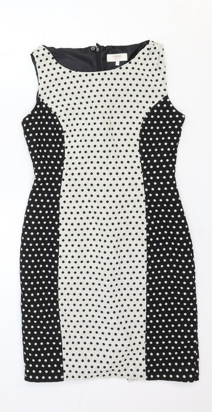 NEXT Womens White Polka Dot Cotton Shift Size 10 Round Neck Zip