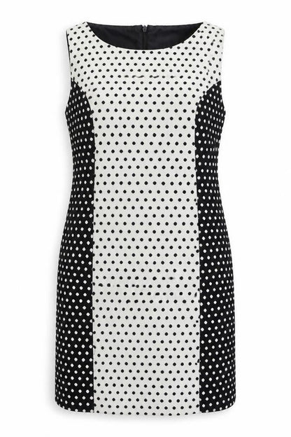 NEXT Womens White Polka Dot Cotton Shift Size 10 Round Neck Zip