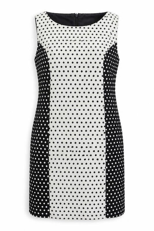 NEXT Womens White Polka Dot Cotton Shift Size 10 Round Neck Zip
