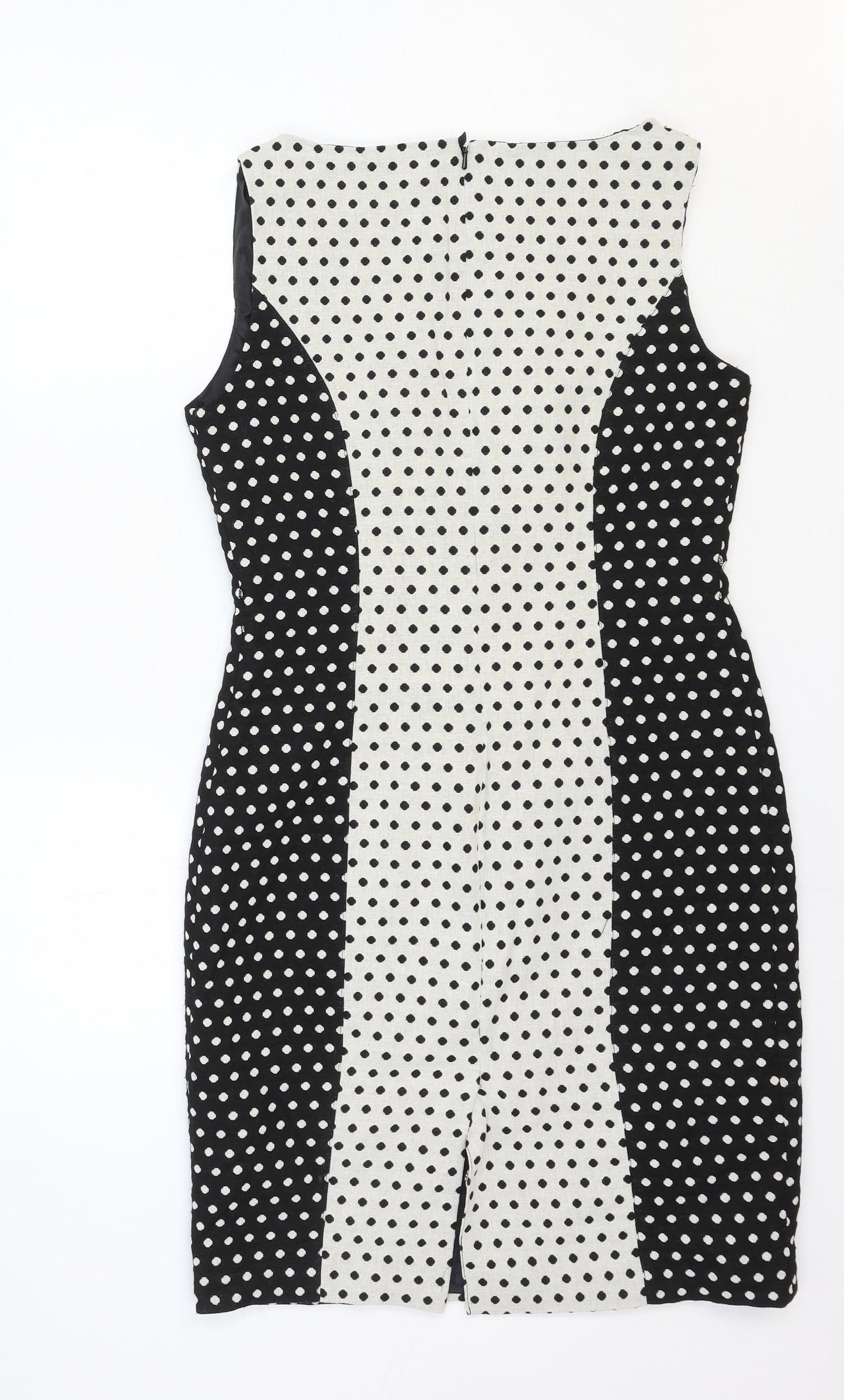 NEXT Womens White Polka Dot Cotton Shift Size 10 Round Neck Zip