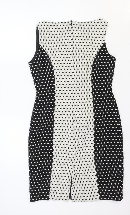NEXT Womens White Polka Dot Cotton Shift Size 10 Round Neck Zip