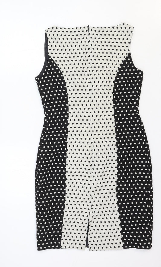 NEXT Womens White Polka Dot Cotton Shift Size 10 Round Neck Zip