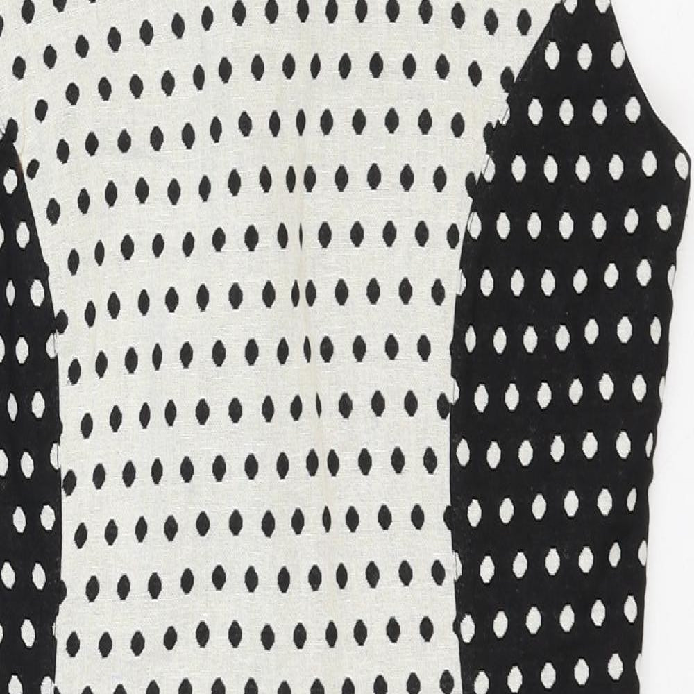 NEXT Womens White Polka Dot Cotton Shift Size 10 Round Neck Zip