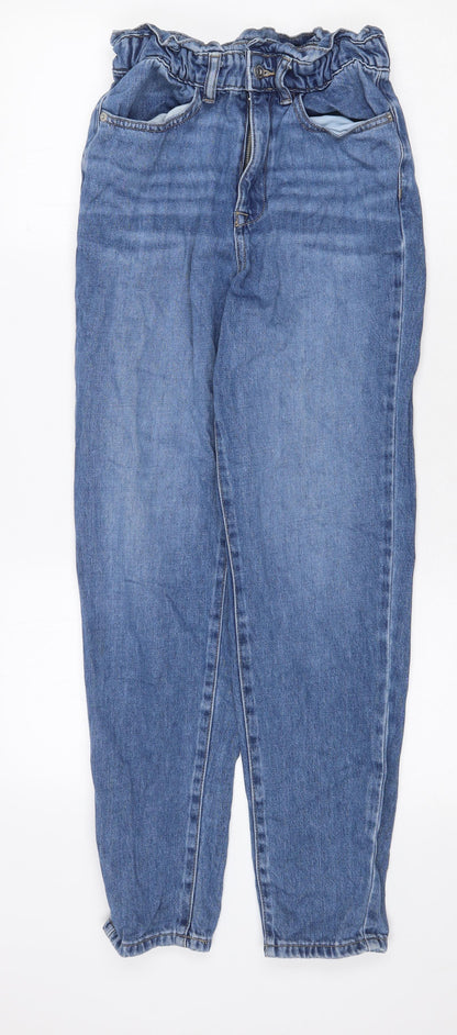 F&F Womens Blue Cotton Tapered Jeans Size 6 Regular Zip