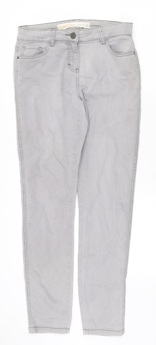 NEXT Womens Grey Cotton Skinny Jeans Size 12 Regular Zip