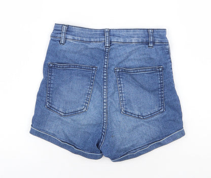 H&M Womens Blue Cotton Hot Pants Shorts Size 6 Regular Zip