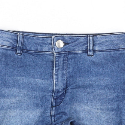 H&M Womens Blue Cotton Hot Pants Shorts Size 6 Regular Zip