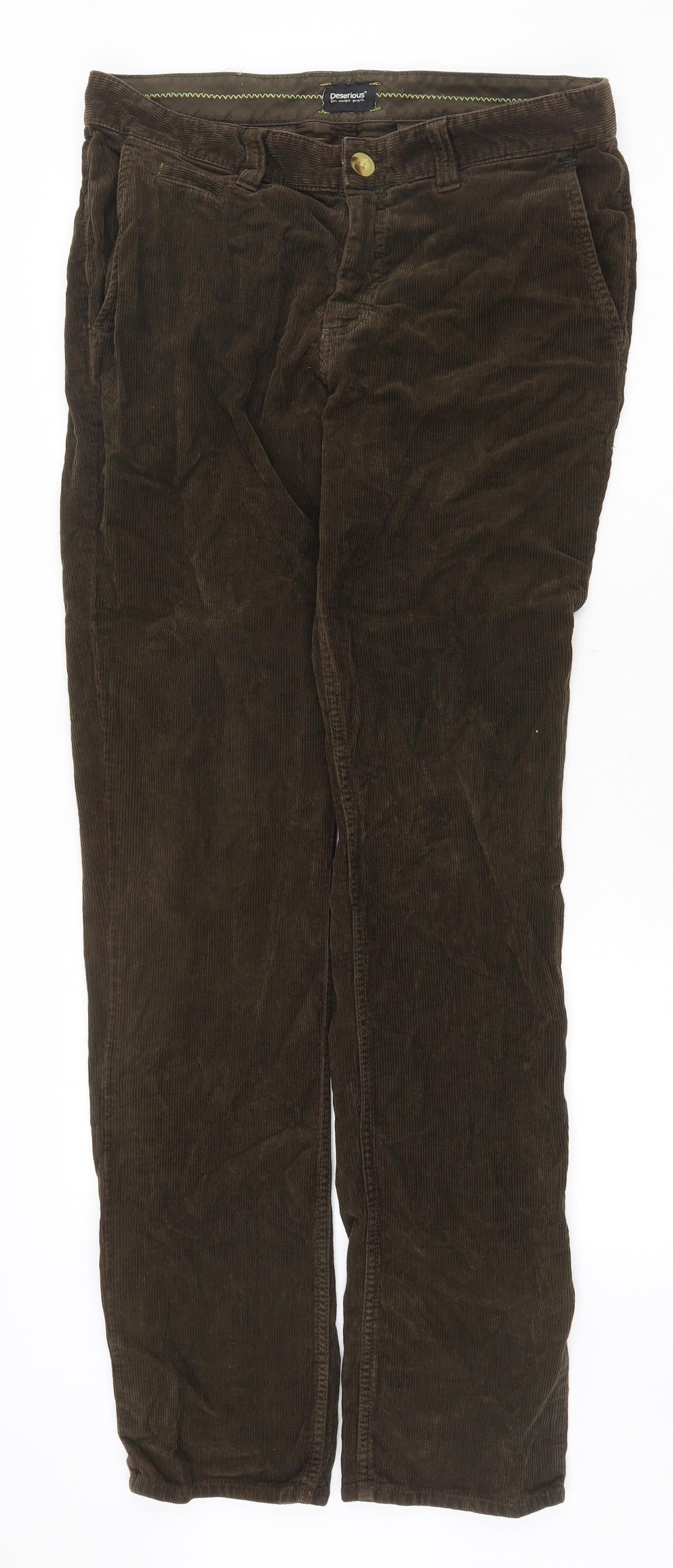 Deserious Womens Green Cotton Trousers Size 34 in Regular Zip