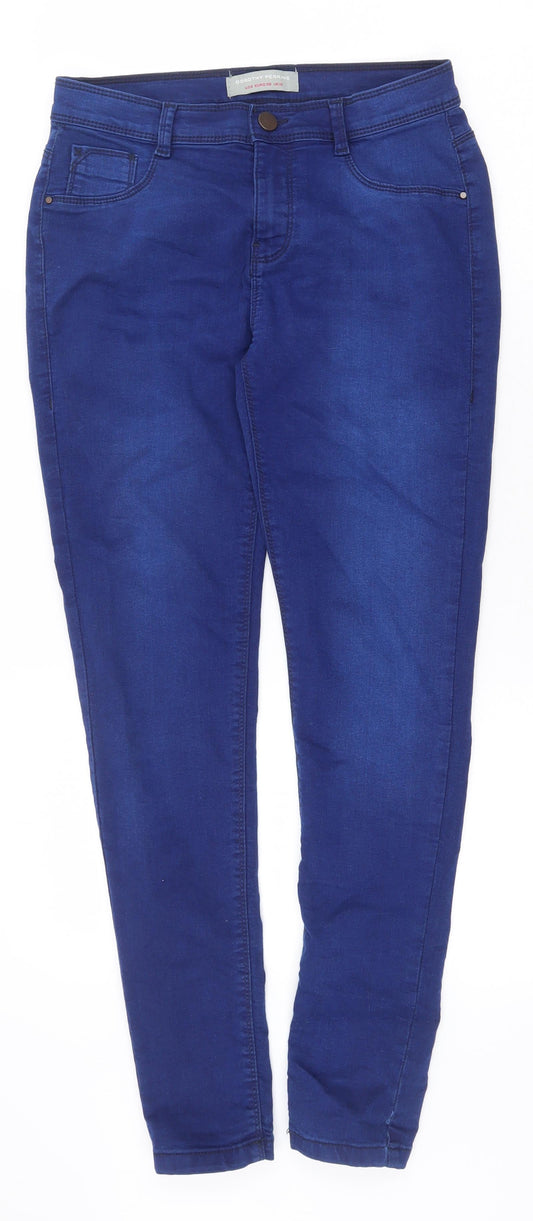 Dorothy Perkins Womens Blue Cotton Skinny Jeans Size 10 Regular Zip