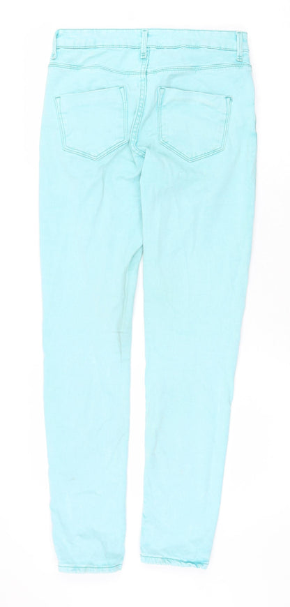 Topshop Womens Green Cotton Skinny Jeans Size 28 in Regular Zip