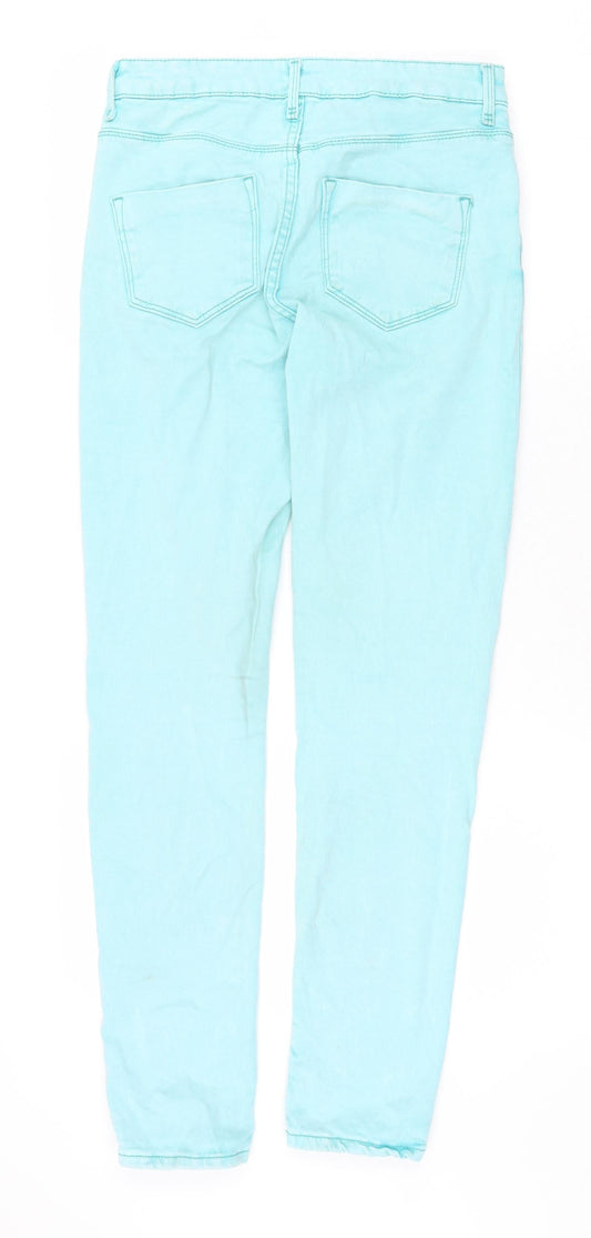 Topshop Womens Green Cotton Skinny Jeans Size 28 in Regular Zip