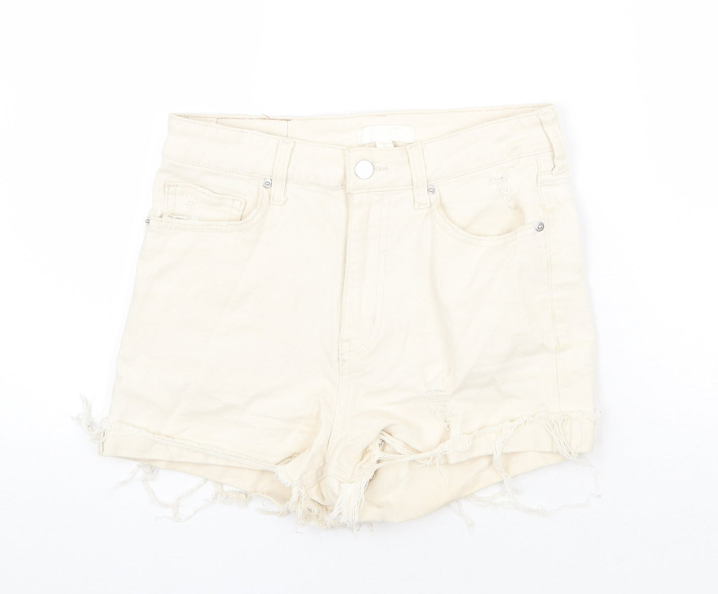 H&M Womens Beige Cotton Cut-Off Shorts Size 10 Regular Zip