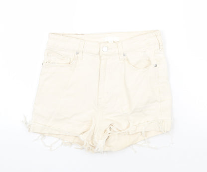 H&M Womens Beige Cotton Cut-Off Shorts Size 10 Regular Zip