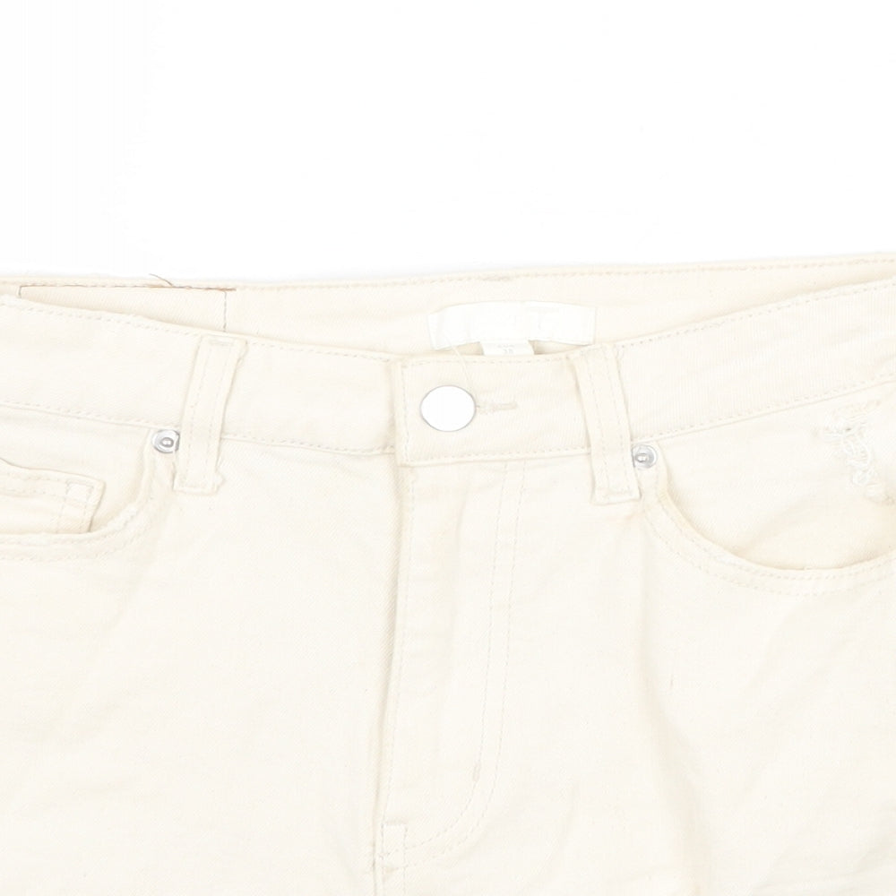 H&M Womens Beige Cotton Cut-Off Shorts Size 10 Regular Zip