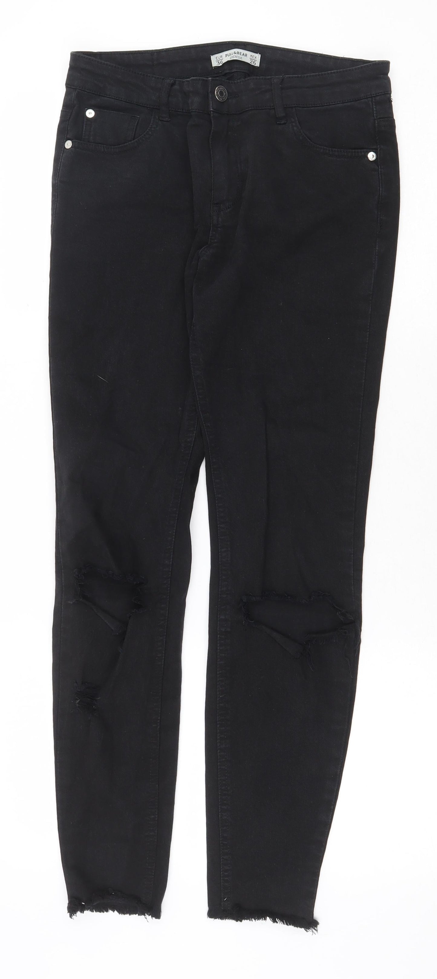 Pull&Bear Womens Black Cotton Skinny Jeans Size 8 Regular Zip