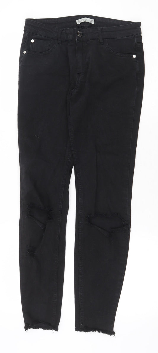 Pull&Bear Womens Black Cotton Skinny Jeans Size 8 Regular Zip