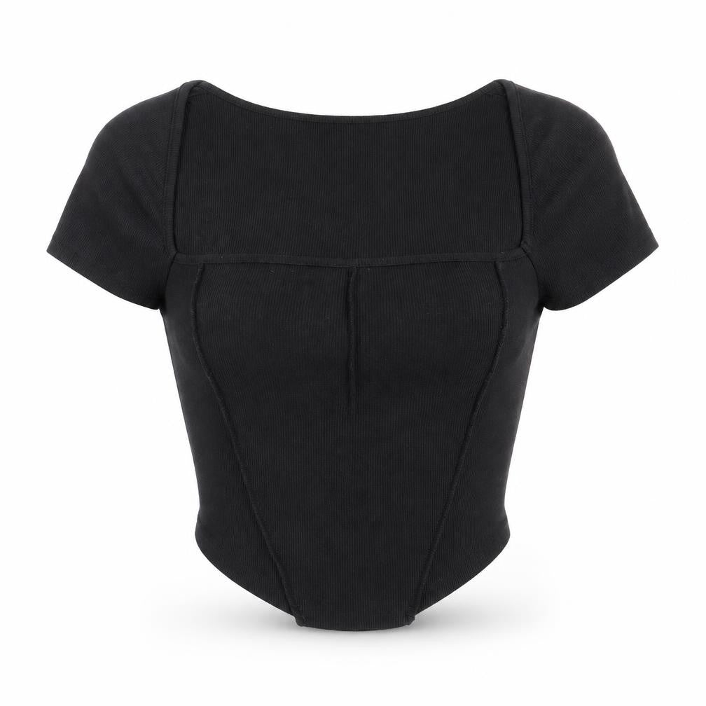 Womens UK Size L SheIn Black Cropped T-Shirt