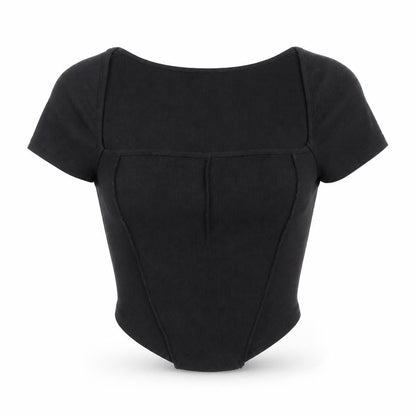 Womens UK Size L SheIn Black Cropped T-Shirt